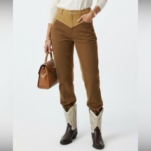 Highrise Straight Leg Western  Style Beige Corduroy Pants